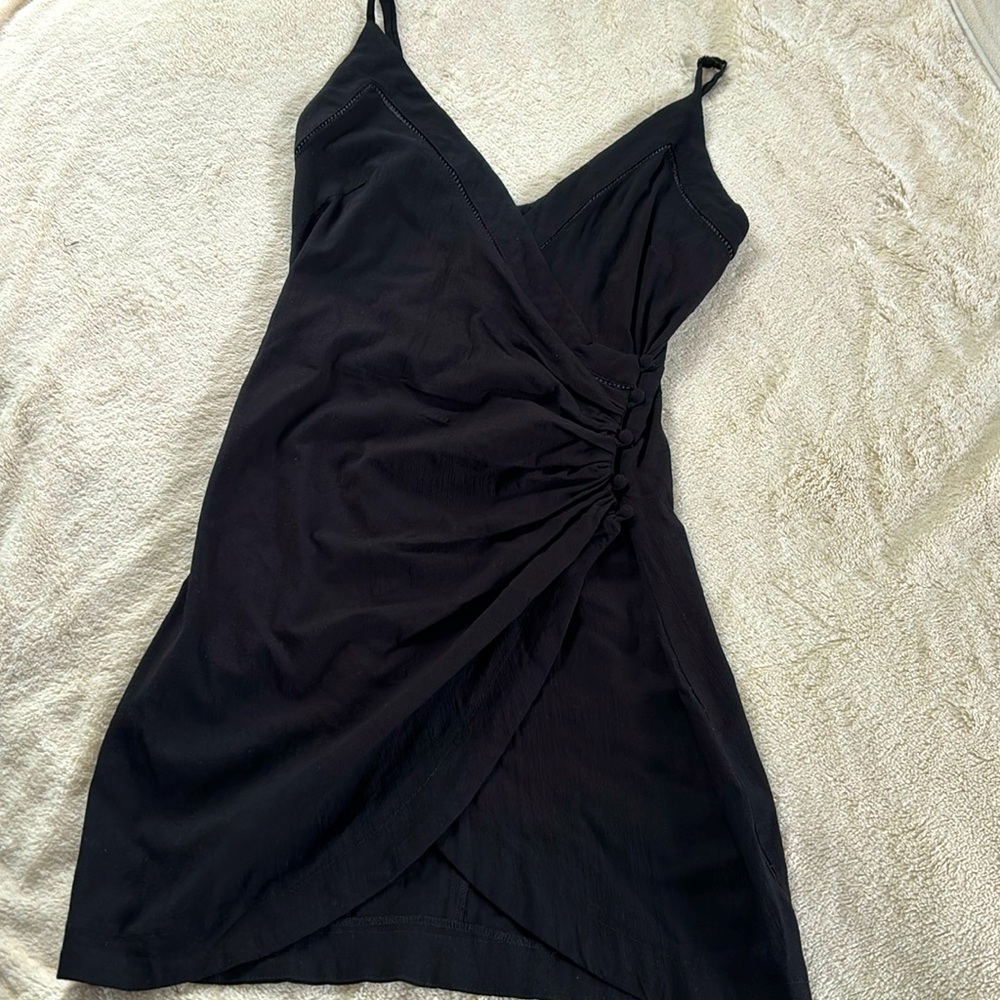 Free People Black Mini Wrap Slip Dress